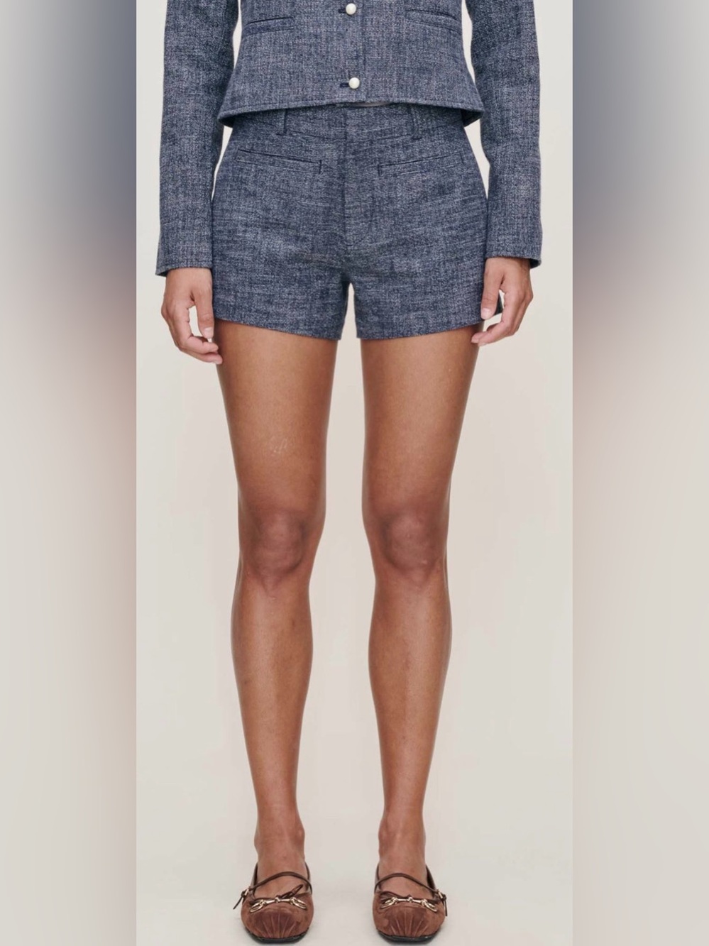 DL1961 Zoie Mid Rise Relaxed Cotton & Wool Shorts in Ever-blue